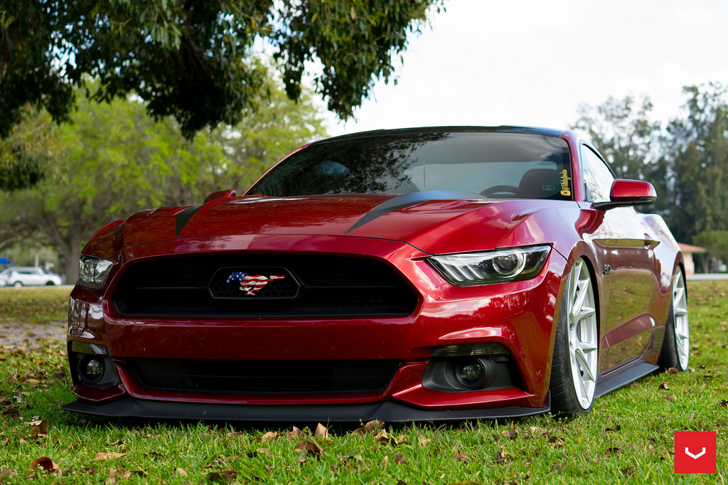 Bagged Ruby Red Mustang On Our New Vossen Vfs6s 2015 S550 Mustang